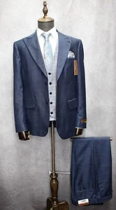 Traje formal Steve Harvey azul texturizado ajuste moderno 3 piezas para hombre - Imagen 1 de 7