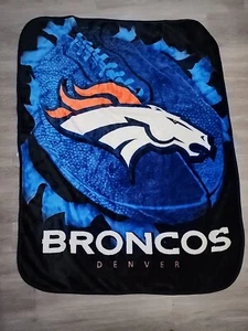 Denver Broncos Plush Vintage Throw Blanket Blue/Orange NFL Football - Picture 1 of 8