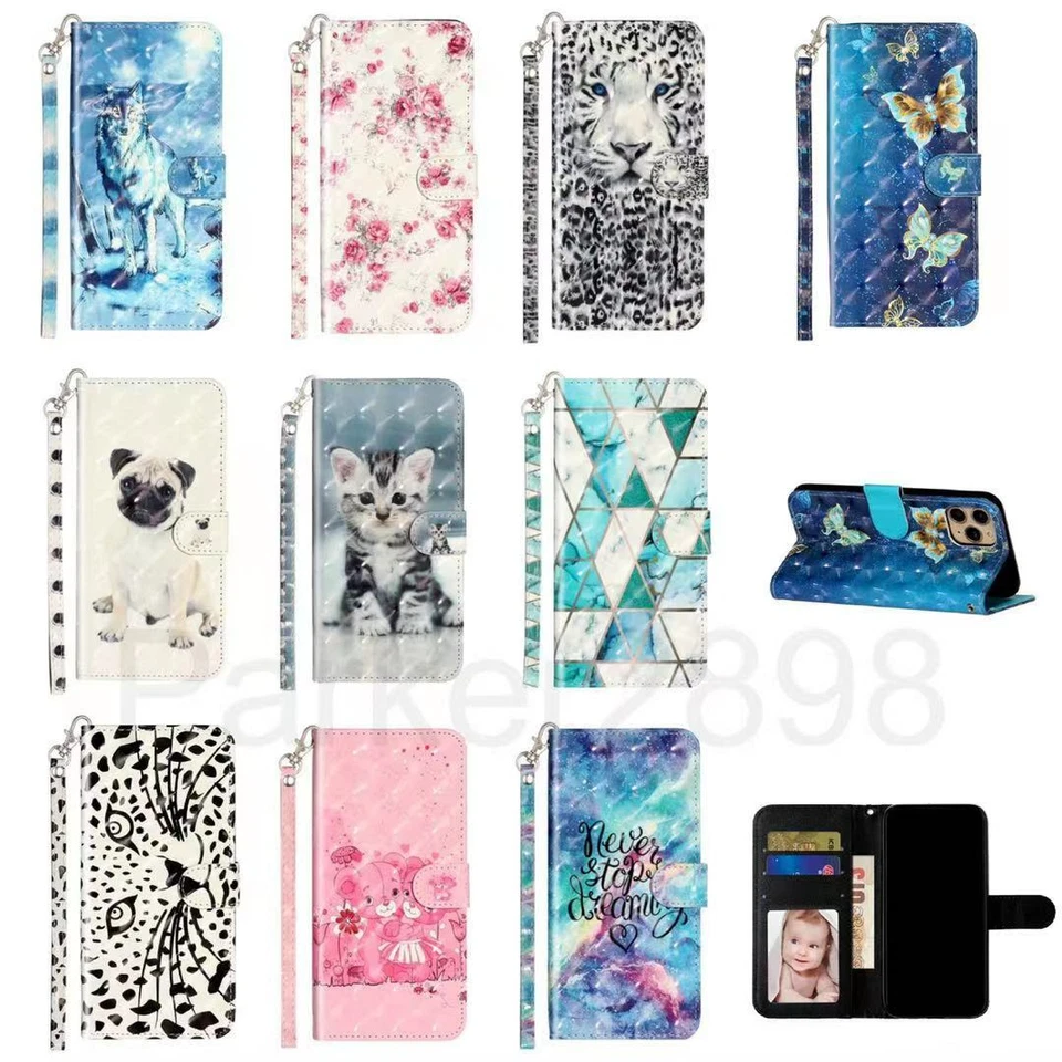 For iPhone 14 13 12 11 Pro XR XS MAX 8 7 Plus Pattern Leather Wallet Case Cover - Image 1 of 4