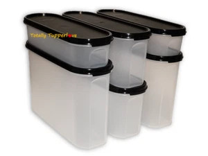 Tupperware Super Ovals Modular Mates Juego de 6 Contenedores #1 #2 #3 Negro NUEVO - Imagen 1 de 2