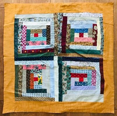 Log Cabin 被子枕头套 38 x 38 英寸棕色铜绿色勃艮第带开口 — 第 1/4 张图片