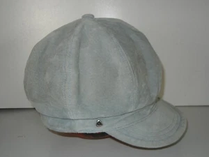 Vtg 90s LIZ CLAIBORNE Blue LEATHER CABBIE HAT Women's Style Newsboy Cap Sz S/M - Picture 1 of 9