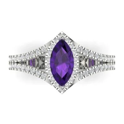 1.2 tcw Marquise Vintage Engagement Ring, 14K White Gold Natural Gemstone - Image 1 of 4