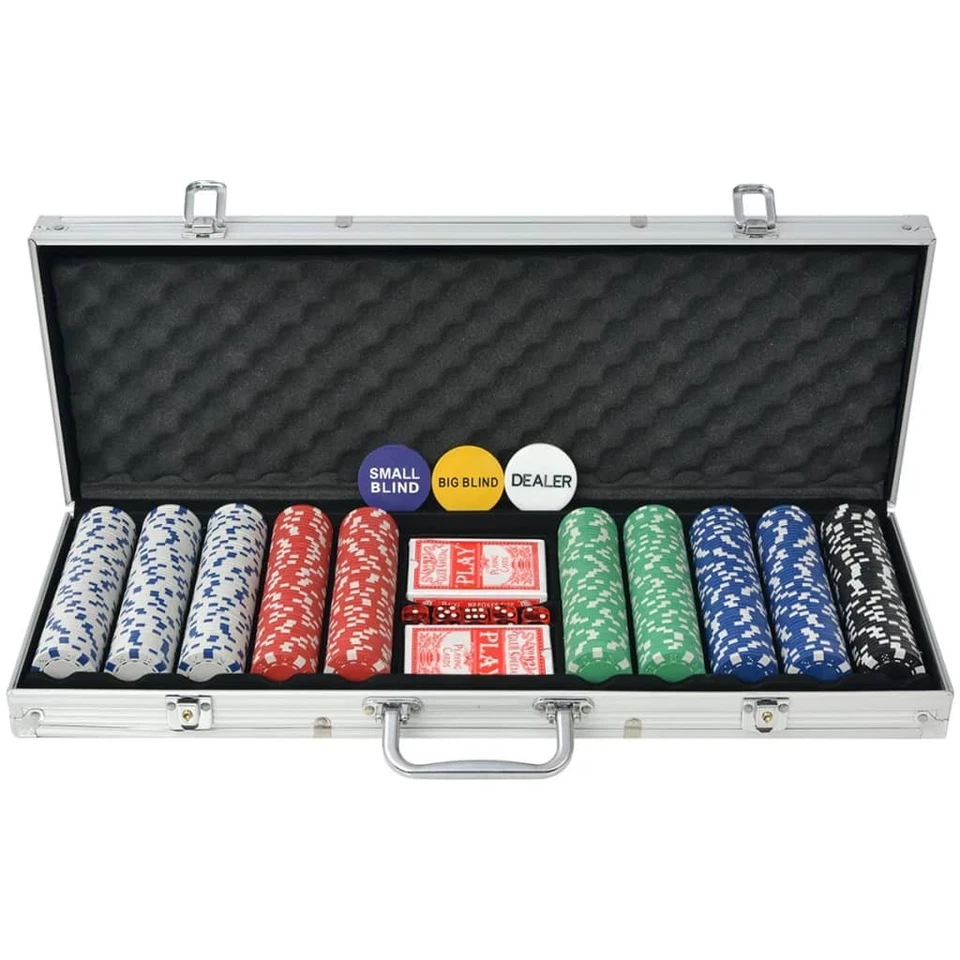 Poker Chips Set with Aluminum Case Decks of Cards Casino Blackjack Texas Holdem - Image 1 of 4