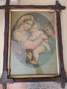 Cromolitografía Antigua "La Sagrada Familia" Estilo Rafael, Marco de Madera Victoriano - Imagen 1 de 14