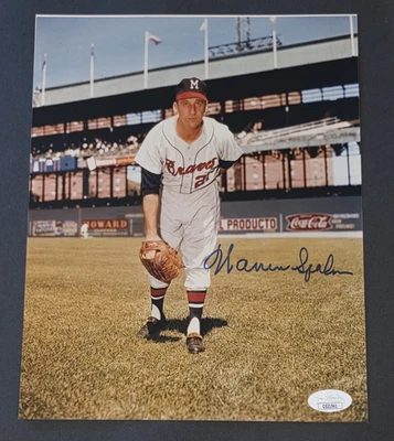 WARREN SPAHN Signed 8x10 Photo-HALL OF FAME-MILWAUKEE BRAVES-JSA - Image 1 of 4