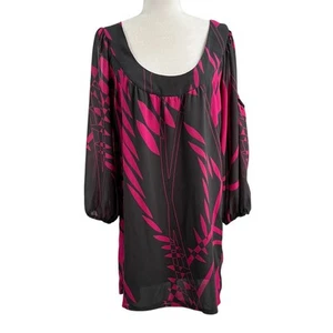 Shona Joy Elegant Tunic Top Size 10 Charcoal Hot Pink Lined Crepe Cut Out Blouse - Picture 1 of 23