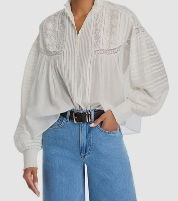 Blusa Vanessa Bruno feminina branca manga comprida acabamento em renda dália tamanho 40 - Imagem 1 de 3