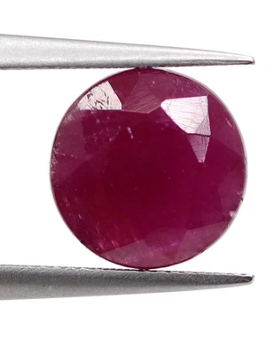 2.94 Ct 100% Natural Loose Ruby Round Cut 8 x 7 mm Dark Pinkish Color Gemstone - Image 1 of 4