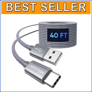 Câble USB-C vers USB-A tressé nylon extra long 40 pieds - Solution de charge durable - Photo 1 sur 9