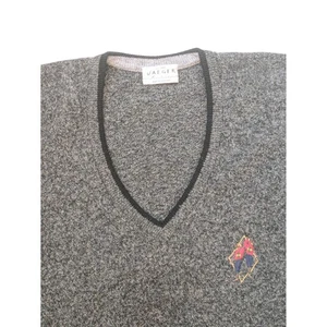 Jaeger Knitwear Mens Large Lambswool V-Neck Sweater Embroidered Made in Scotland - Picture 1 of 11