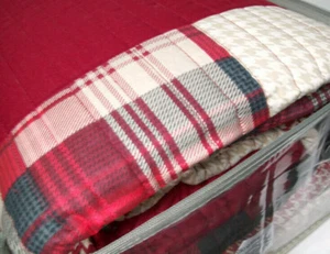 Wool Rich Rustic Red Patchwork Plaid Square King Coverlet Quilt King Shams Set - Picture 1 of 3