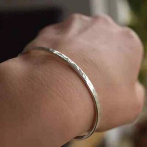 Solid Sterling Silver Bangle Hammered Bangle Silver Men's & Women Bangle - Picture 1 of 4