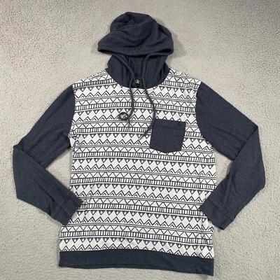 Volcom Mens Small Hooded Shirt Off White Blue Geometric Southwestern Long Sleeve - Image 1 of 4