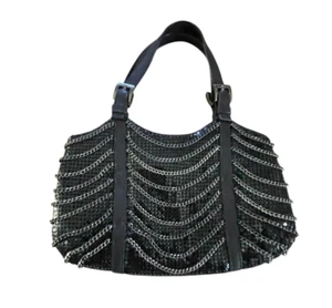WHITING & DAVIS Chainmail Black Leather, Mesh, & Chain Mini Handbag Evening Bag - Picture 1 of 21