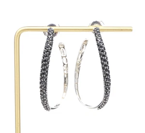 John Hardy Black Sapphire Hoop Earrings Sterling Silver Kali Lava 2" ES2686 - Picture 1 of 5