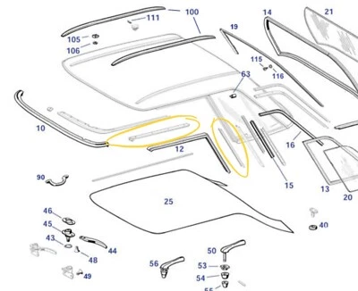 Riel de sellado techo rígido Mercedes Benz W113 Pagoda 230 250 280 SL 1137950365 1137900165 Foto 1 de 4