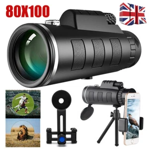 80X100 HD Zoom Monocular Telescope Phone Camera Starscope Hiking Hunting Tripod