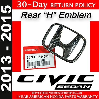 Emblema trasero "H" genuino OEM Honda Civic 4Dr Sedan 2013 - 2015 (75701-TR6-003) Foto 1 de 4