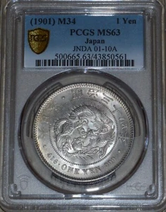 1901 M34 JAPAN 1 YEN SILBER DRAGON DOLLAR PCGS MS63 - Bild 1 von 4