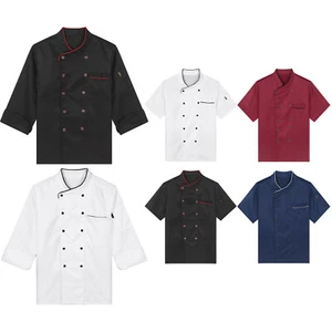 Men Women Chef Coat Short Sleeve Cooking Jacket Kitchen Restaurant Uniform - Picture 1 of 43