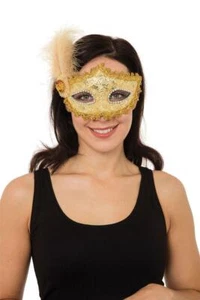 Adults Gold Braided Eye Mask Masquerade Ball Fancy Dress - Picture 1 of 1