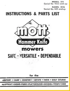 Cuchillo D9 D95 Mott Hammer cortadora de vientre manual del propietario para tractor IH Farmall Cub - Imagen 1 de 8