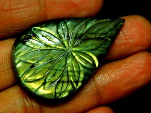 Flower Of Life Hand Carved Elongated Pear Natural Labradorite Full Flashy 45x28m - Picture 1 of 5