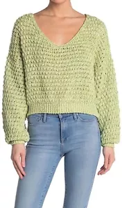 Free People Women's Pullover Sweater Kiwi Cream Combo Coconut V-Neck Green S - Picture 1 of 3