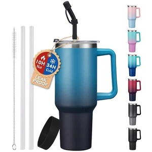 Insulated Tumbler with Straw and Spout Lid - 40 oz Water Bottle w/Handle, Dus... - Picture 1 of 9