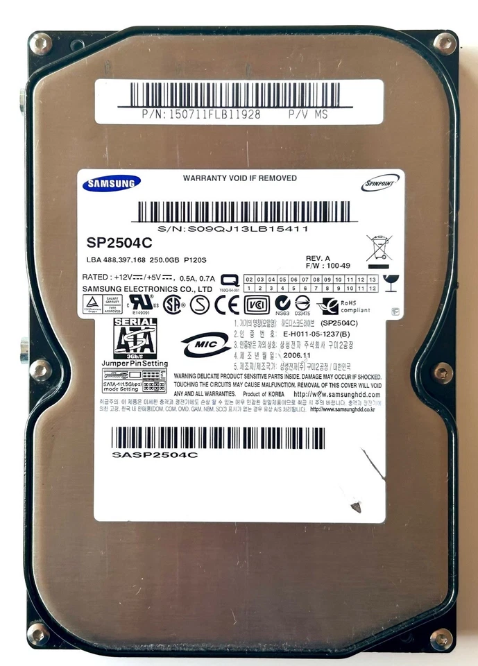 Disco Duro Samsung  SP2504C 250GB  SATA  3.5" SpinPoint - Imagen 1 de 1