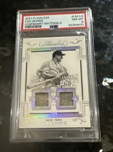 LOU GEHRIG 2021 Flawless /15 Legendary Materials DUAL GAME USED Jersey Psa 8 - Picture 1 of 2