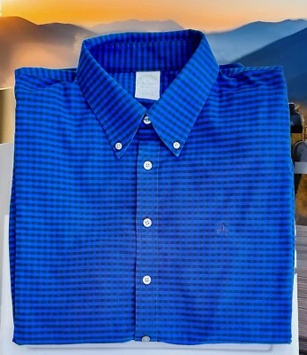Camisa de vestir 17,5-35 XL Brooks Brothers MILANO calce etiqueta verde algodón azul a cuadros Foto 1 de 4