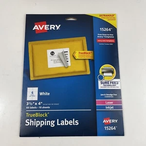 Avery TrueBlock Shipping Labels 60 Labels 10 Sheets 3-1/3x4 New Open 15264 - Picture 1 of 4