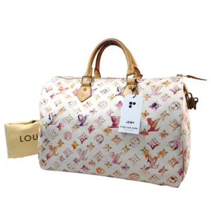 Auth Louis Vuitton Speedy 35 White Watercolor Aquarelle M95752 Limited Bag LE747 - Picture 1 of 12