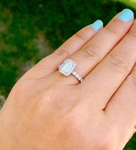 ENORME ANILLO DE COMPROMISO MOISSANITA ESMERALDA ORO BLANCO MACIZO 14K PUNTA NUPCIAL 2.70CT - Imagen 1 de 9