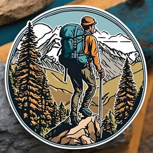 Hiker Travelling Backpacking Sticker 3x3” Cool Explorer Decal Adventure - Picture 1 of 1
