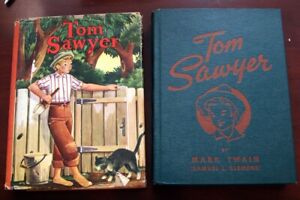 2 libros de colección de Tom Sawyer Mark Twain 1944 Whitman #2127 HC/DJ Arthur Jameson