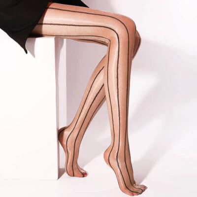 Womens Sexy Ultra-thin Sheer Vertically Striped Pantyhose Shiny Tights Stockings - Image 1 of 4