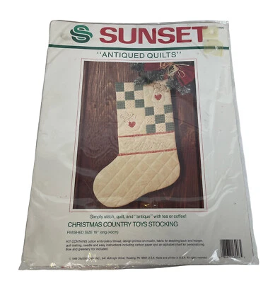 NEW Sunset Antiqued Quilts Christmas Country Toys Stocking Kit Duck Angel 1989 - Image 1 of 4