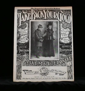 Partitura musical vintage de gran formato Take Back Your Gold Make Me Your Wife 1897 - Imagen 1 de 1
