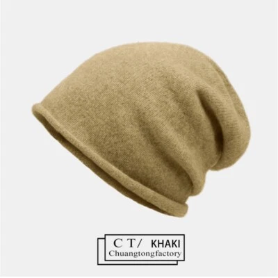 Gorro 100 % cachemir para mujer cálido suave tejido holgado gorros lana gorra sombrero NUEVO Foto 1 de 4
