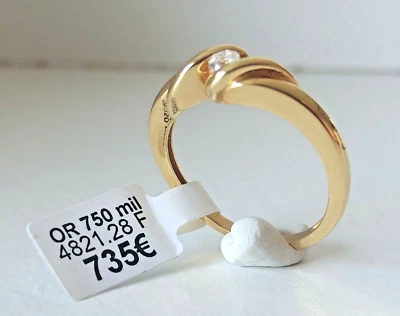 Bague or jaune 18 carats neuve femme diamant solitaire 0,10 carat  jeune fille - Photo 1/4