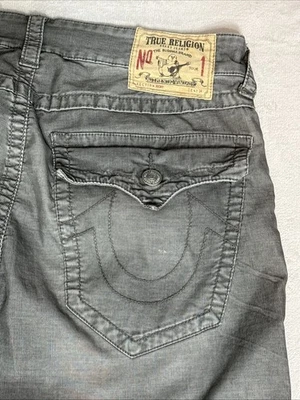True Religion Corduroy Pants Mens 34x33 Gray Ricky Straight Leg Flap Pockets EUC - Image 1 of 4
