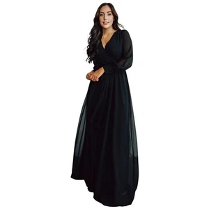 Baltic Born Dress Womens XS Black Lydia Maxi Chiffon Sheer Puff Sleeve Cocktail - Picture 1 of 10