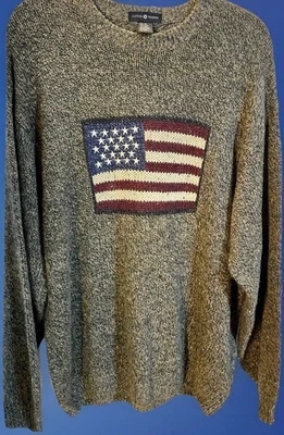 Vintage Cotton Traders🇺🇸Sweater Men XL Brown USA American Flag Heavy EUC Wool - Image 1 of 4