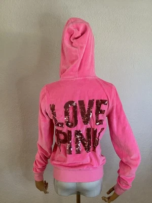Chaqueta Victoria Secret Rosa Lentejuelas Terciopelo Mujer’s Cremallera Pequeña Foto 1 de 4