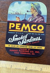 PEMCO SMOKED SARDINES, SaltAdded, Sunset Packing Co. West Pembroke ME - Picture 1 of 2