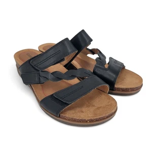 Cobb Hill May Slide Sandals 8.5 Black Leather Comfort Wedge Orthopedic Versatile - Picture 1 of 5