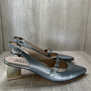 Anyi Lu Slingback Absatz Schuhe Damen 39 spitz zulaufend Schnalle strukturiertes Leder grau - Bild 1 von 11